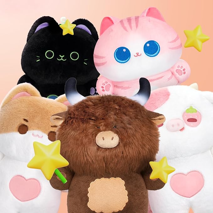 Highland Cow Plush Toys, Brown Fluffy Stuffed Animals, Squishy Doll & Plushie Pillow, Home Decor Throw Pillow Gifts for Girls (18 Inches)