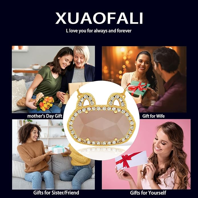 Fashion Jewelry Cat Necklace Collection for Women - Gold & Silver Plated Brass Pendant with Natural Gemstone, Dainty Cute Animal Jewelry Gift (Multiple Styles)