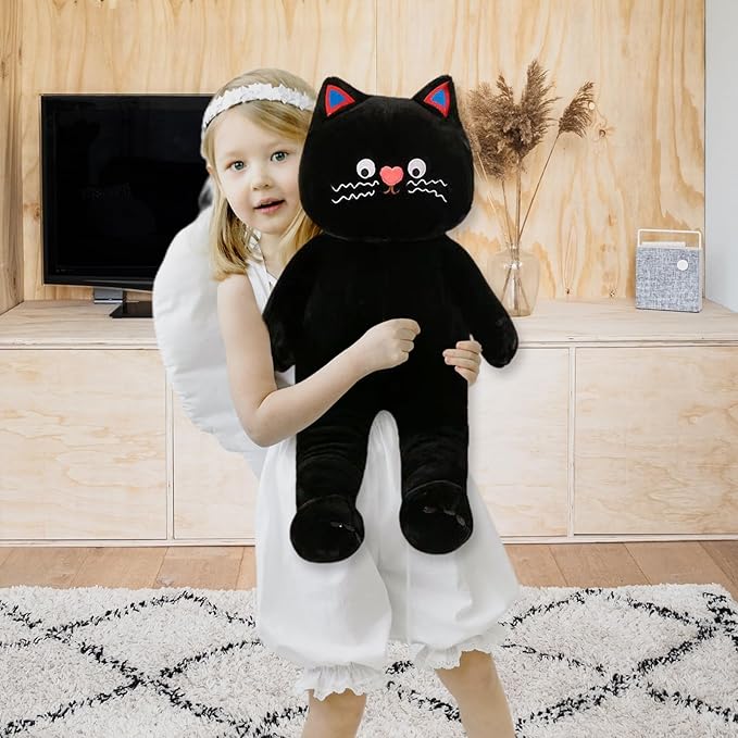 Cuddly Cat Stuffed Animal Toy, Soft Huggable Plush Pillow for Boys Girls Kids Girlfriend Ideal Valentines Day Gifts (Black,31 inch)