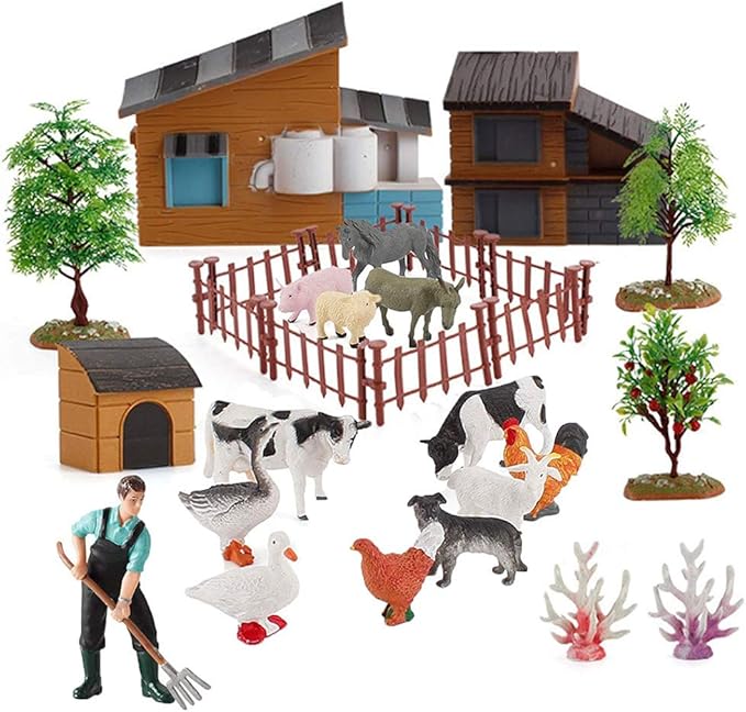 SIENON 12Pcs Mini Farm Animal Figurines, Plastic Realistic Cattle Barn Figures Toys, Miniature Farm Cake Topper Educational Learning Playset for Kids Toddlers