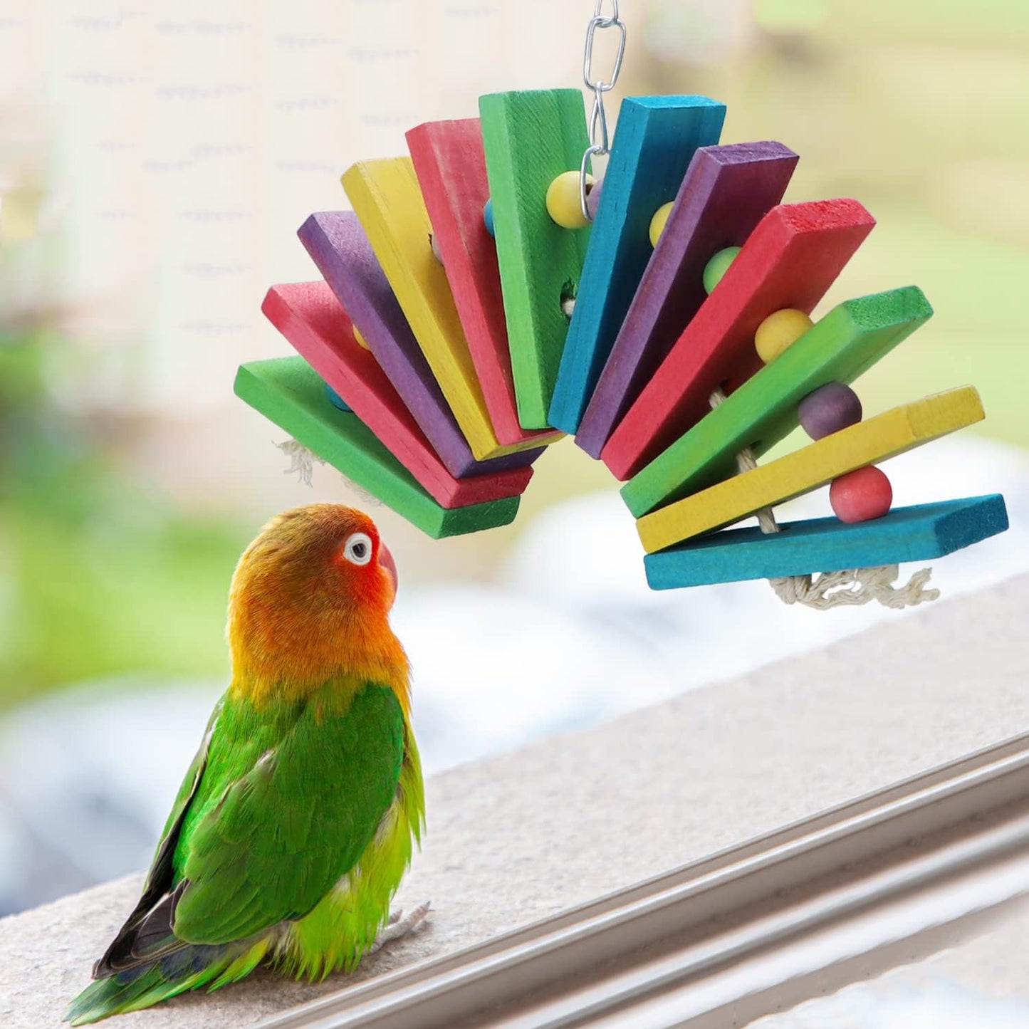 Litewoo Bird Parrot Parakeet Toys, Colorful Bite Wood Swing Toy for Small Medium Parakeet Cockatiel Budgie Cockatoo Macaw Conure Parrot(A)