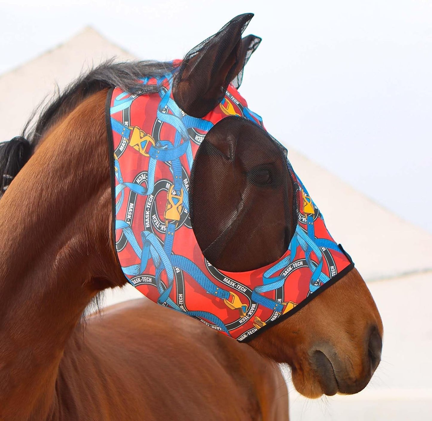 Harrison Howard Super Comfort Stretchy Fitting Horse Fly Mask with UV Protection Soft on Skin with Breathability Knitted Printing Large