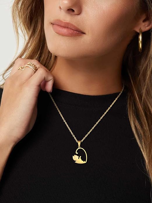 U7 Cat Pendant Necklace for Women Stainless Steel Cute Kitty Cat Jewelry Gift
