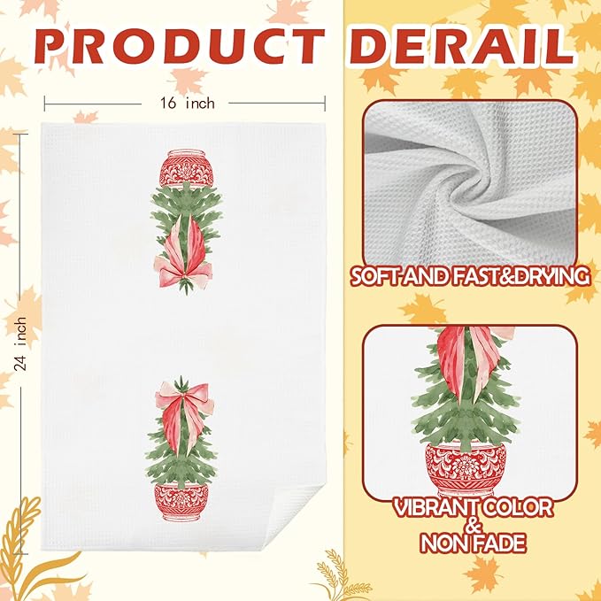 SPBL&L Chinoiserie Christmas Kitchen & Bath Towels, Red Porcelain Chinoiserie Tree Hand Towels, 16x24 Inch