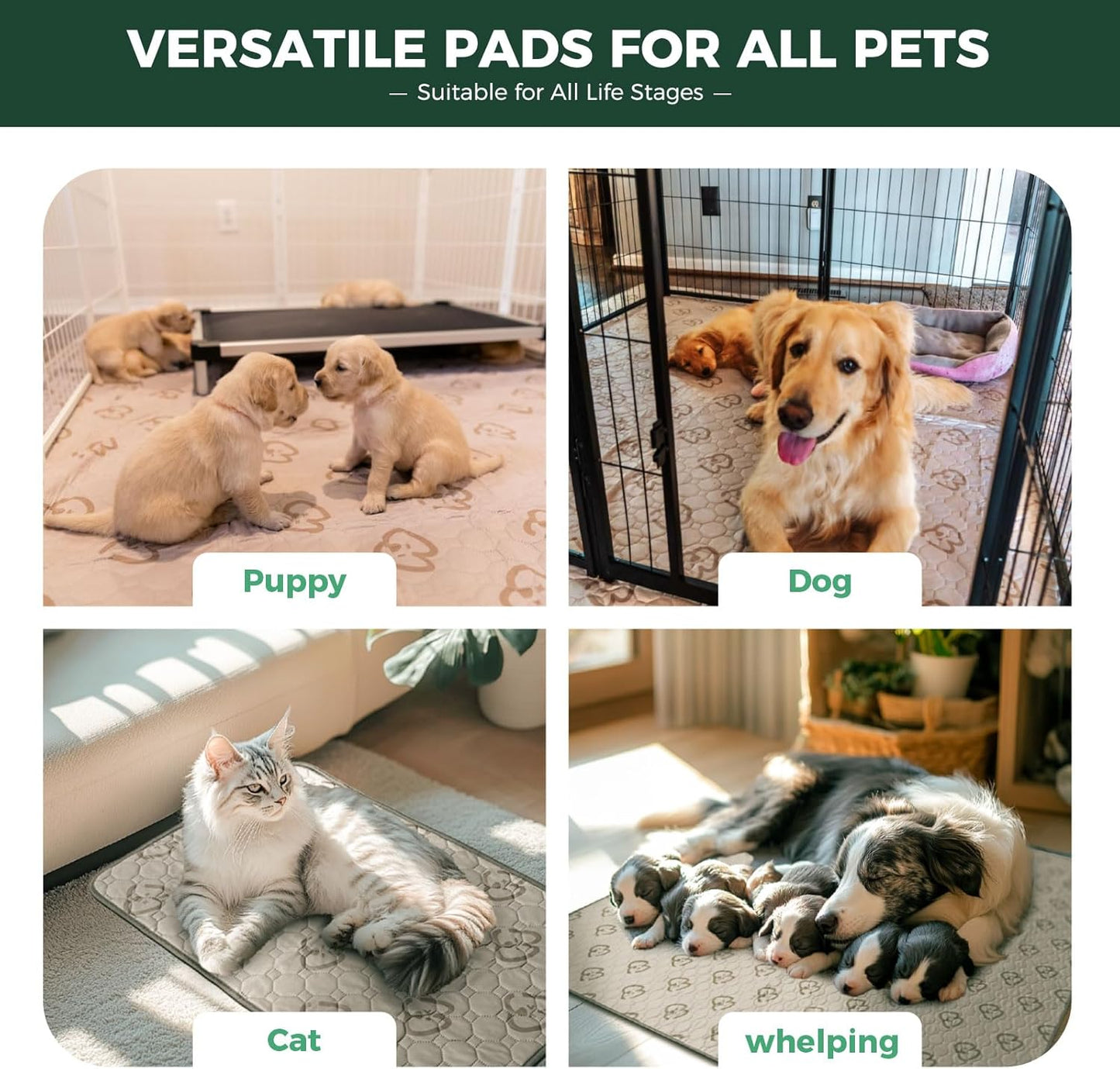FXW Washable Pee Pads for Dogs, Puppy Pads with Super Absorbent, Specifically Designed for FXW Rollick/Homeplus 24inch 8 Panels Dog Playpen, 85" × 39" Rectangle, Khaki, 1 Pack