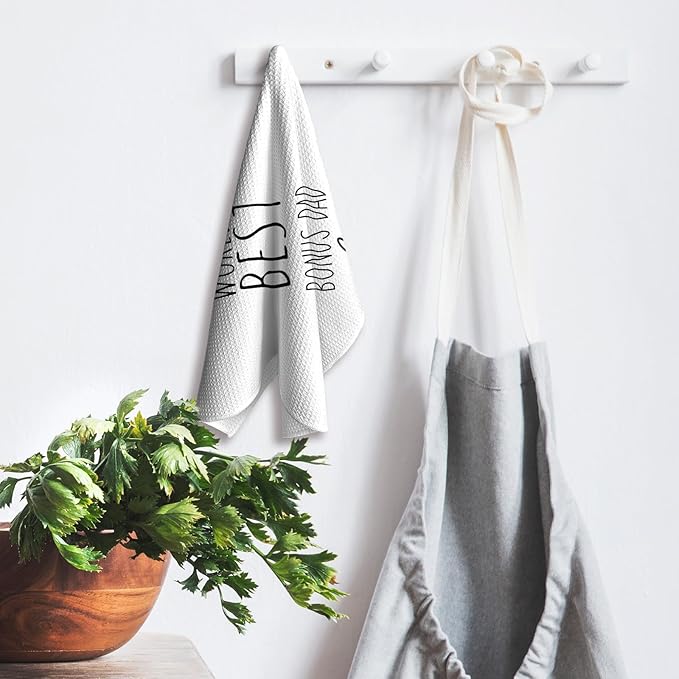 World's Best Bonus Dad Kitchen Towels, Best Stepdad Gifts for Bonus Dad, Bonus Dad Gifts from Son Daughter, Bonus Dad Father's Day Birthday Gifts Tea Towels Kitchen Hand Towels 16x24 Inch
