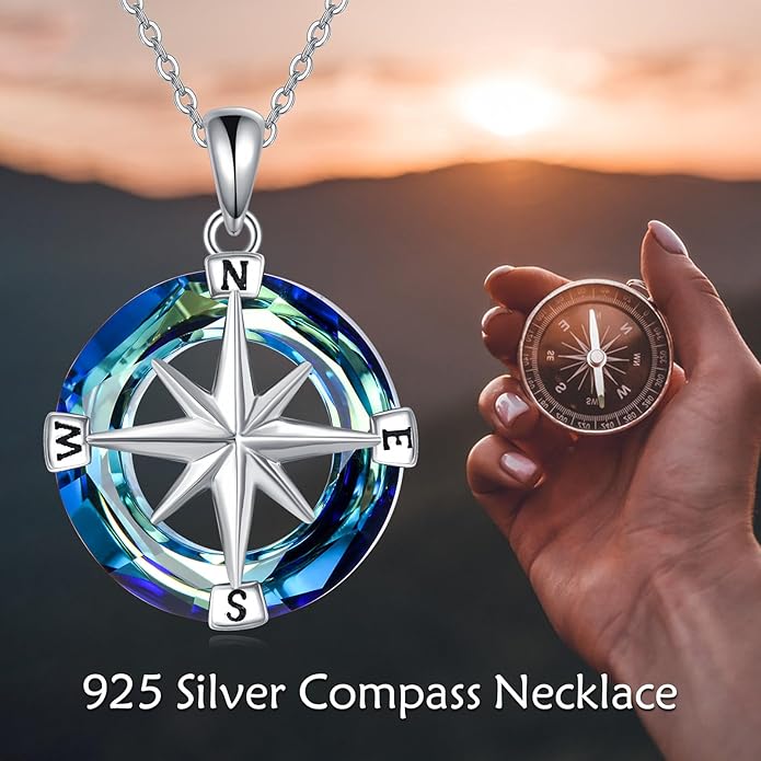 Turtle/Black Cat/Compass Necklace Sterling Silver Crystal Pendant Necklaces Cute Animal Jewerly for Women Mom