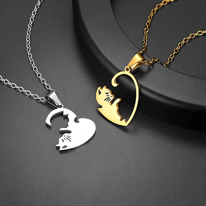 U7 Cat Pendant Necklace for Women Stainless Steel Cute Kitty Cat Jewelry Gift