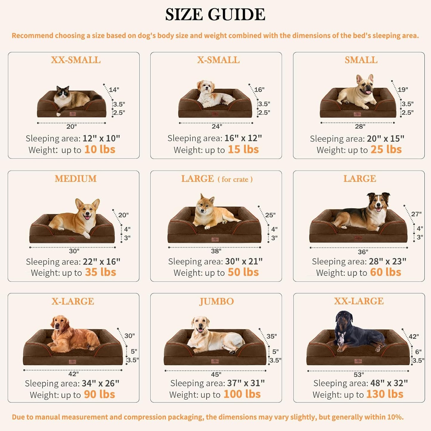 Comfort Expression XL Orthopedic Dog Beds for Extra Large Dogs, Waterproof Dog Bed with Bolster, Washable Dogs Bed Sofa Pet Beds with Removable Cover & Non-Slip Bottom(X-Large,Chocolate Brown)