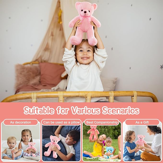 Pink Teddy Bear Stuffed Animals 12” Soft Small Teddy Bear Cute Cuddly Stuffed Bear Plush Toys for Kids Girls Birthday Christmas Valentine’s Day Wedding Graduation Party