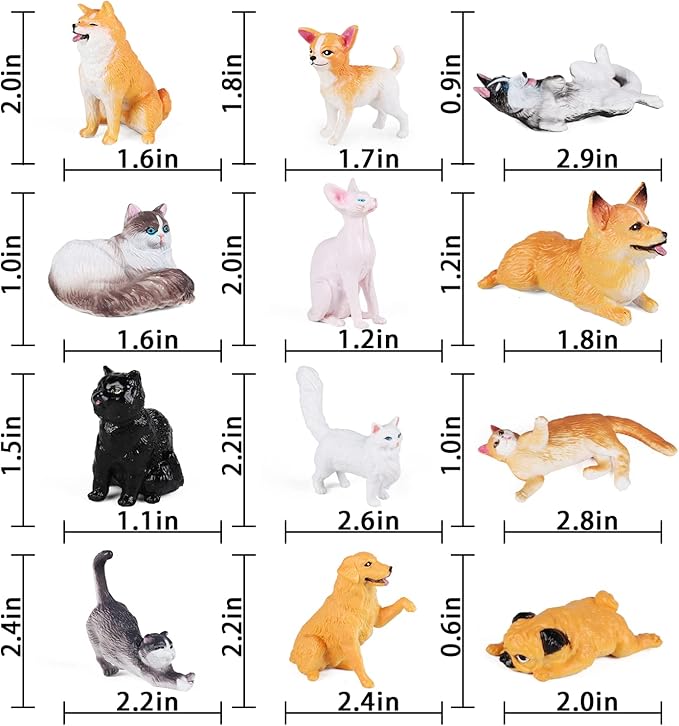 SIENON 12PCS Dog and Cat Figurines Realistic Plastic Pet Puppy Kitten Animal Figures Educational Toys for Kids Toddles Cake Topper Birthday Christmas Party Diorama School Project