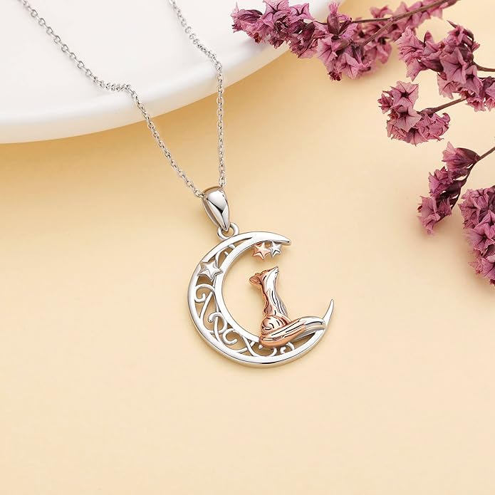Sterling Silver Cute Animal Pendant Necklace Fox/Snake/Unicorn/Owl on Moon/Rabbit/Horse Necklace Jewelry Gifts for Women Mom Sister