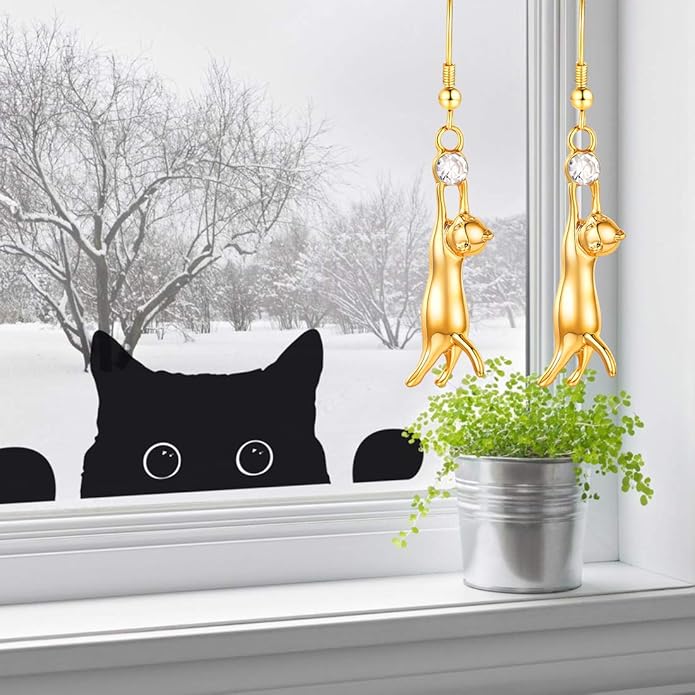 U7 Cute Cat Ear Pendant Platinum/18K Gold Plated Drop Earrings With Rhinestone