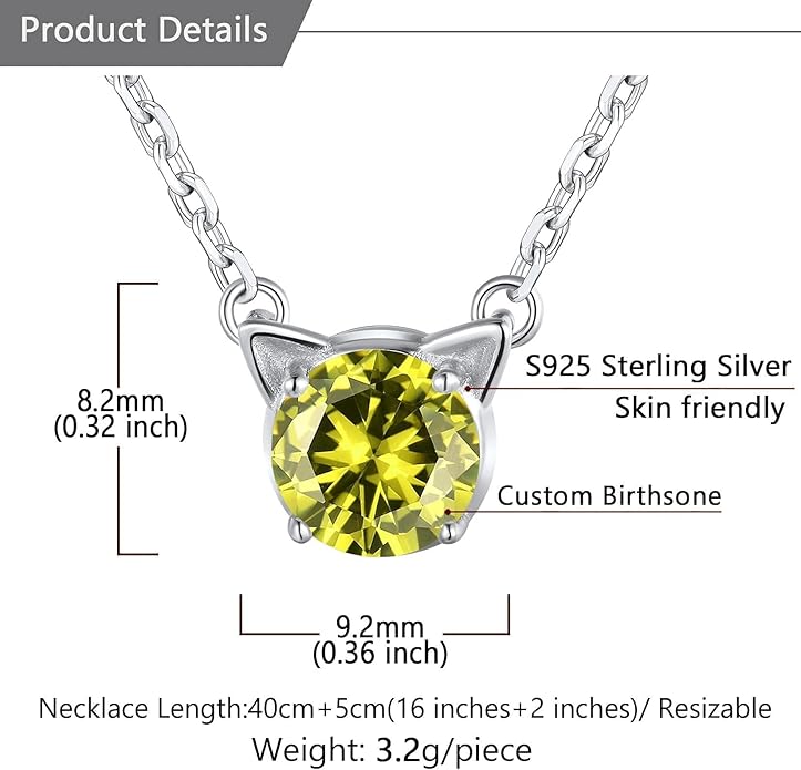 SILVERCUTE Sterling Silver Birthstone Necklace for Women,Dainty Silver Pendant Necklace with Round Cubic Zirconia,16"-18"