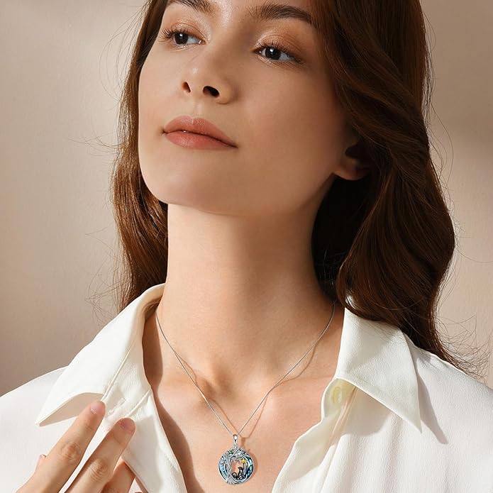 TOUPOP Tree of Life Animal Necklace 925 Sterling Silver Crystal/Abalone Shell Animal Pendant Jewelry Birthday Mothers Day Gifts for Women Mom Wife Her