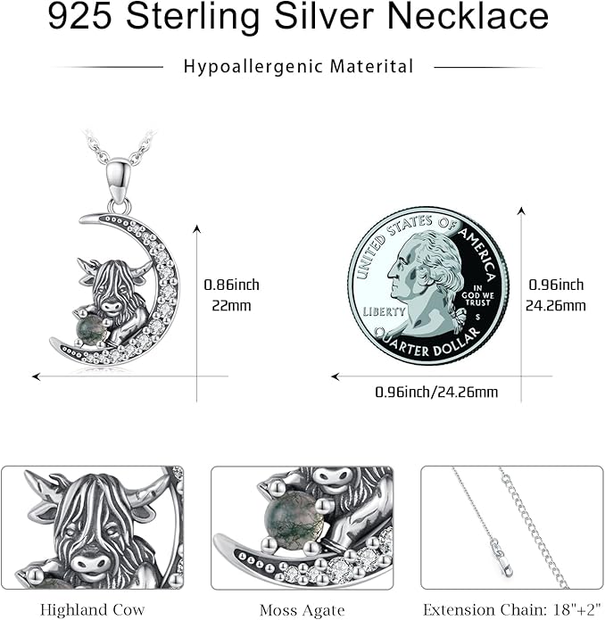Animal Necklace 925 Sterling Silver Cat/Dog/Fox/Axolotl/Highland Cow Pendant Necklace Cute Animal Jewelry Graduation Gifts for Women
