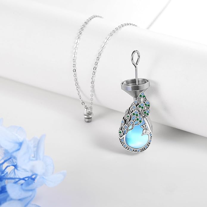 Sterling Silver Blue Opal Turquoise Peacock Pendant Necklace - Peacock Jewelry Gifts for Women