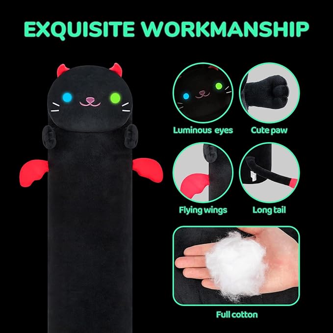 Artist-Designed Ultra Soft Long Cat Plush Body Pillow, Extra Stuffing for Comfort, Premium Quality Stuffed Animal Gift for Girlfriend or Cat Lovers (Night 36 Inch)