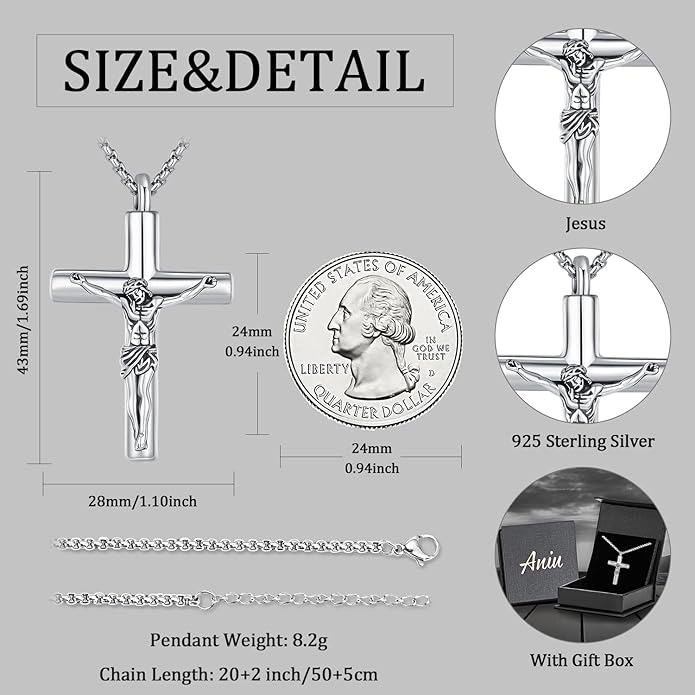 Aniu Cremation Jewelry for Ashes S925 Sterling Silver Urn Necklace Memorial Necklace for Human Ashes of Loved Ones Keepsake Pendant for Men Women