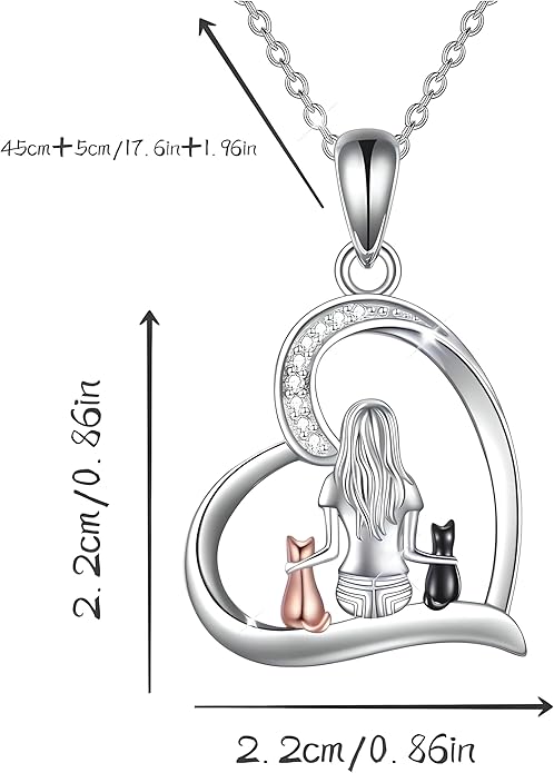 Cute Heart Necklace, With Black Cat - Charming Cat Heart in Rose Gold - Stylish Gift for Women & Party Accessory