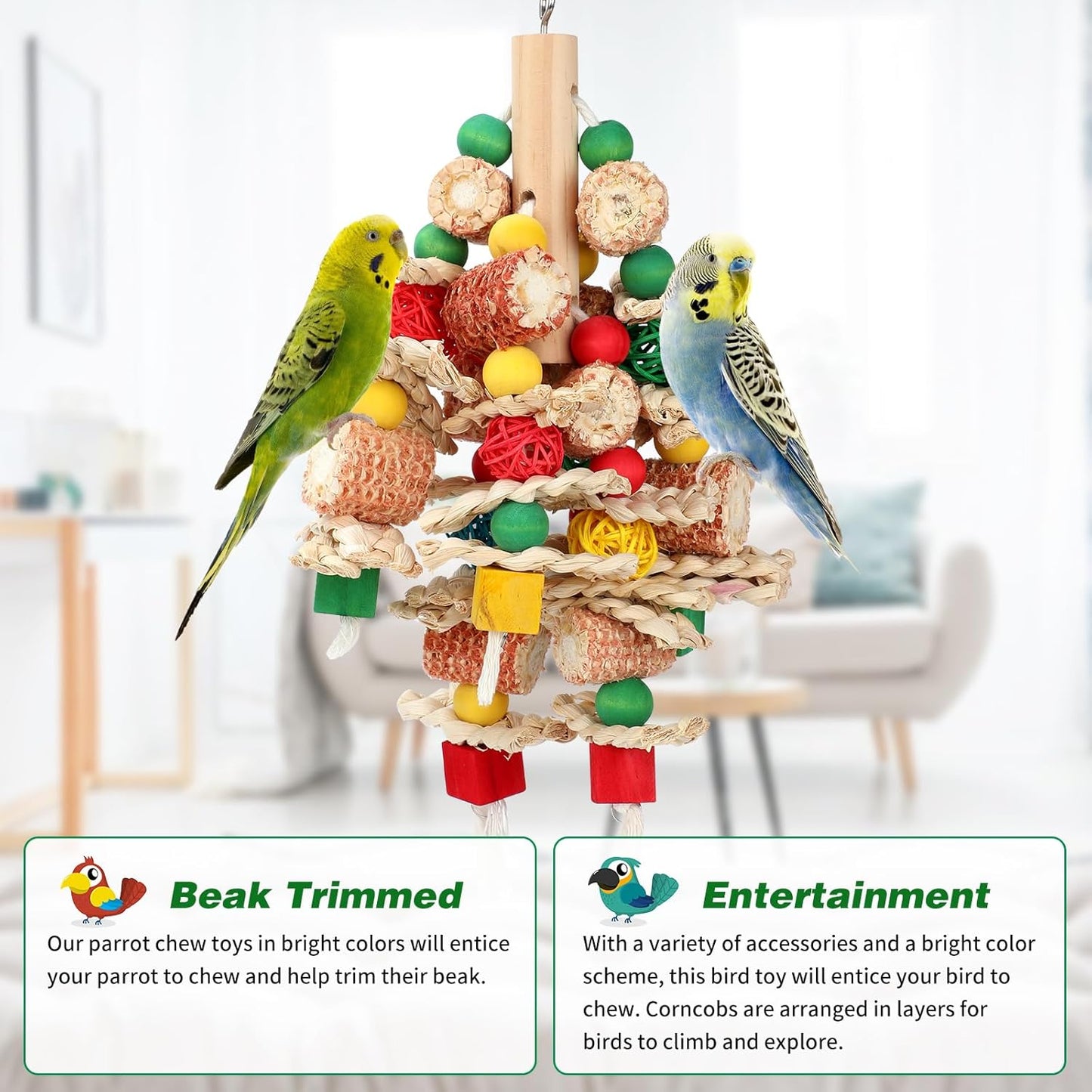 Rypet Wood Bird Chewing Toys for Cage Wall, Wooden Bird Cage Toy for Helping to Trim Beak, Birds Toys Parrot Toy for African Grey Parrots Cockatoos Amazon Parrot and Other Small to Medium Parrots