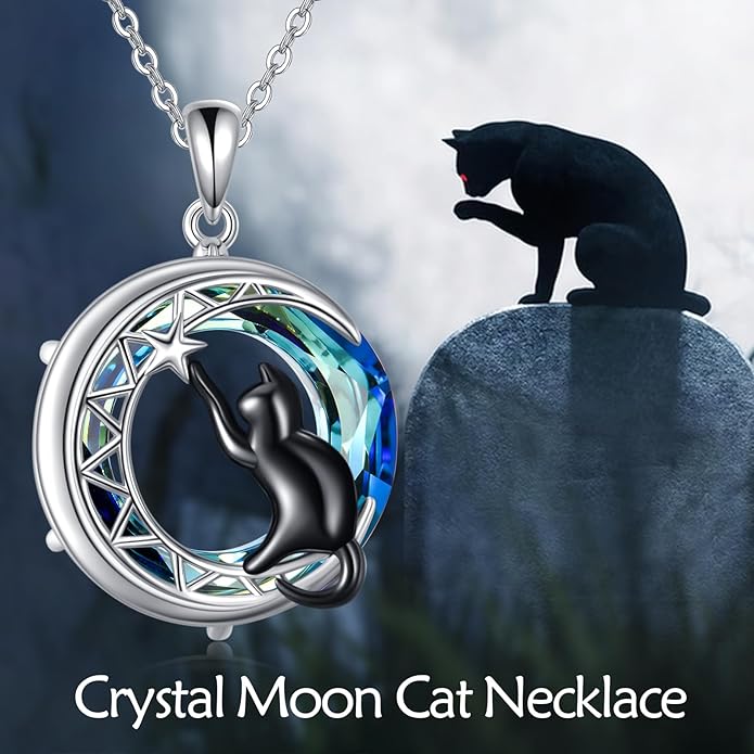 Turtle/Black Cat/Compass Necklace Sterling Silver Crystal Pendant Necklaces Cute Animal Jewerly for Women Mom