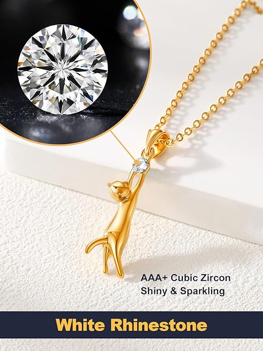 U7 Cat Pendant Necklace for Women Stainless Steel Cute Kitty Cat Jewelry Gift