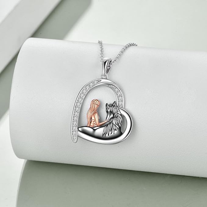 Black Horse Necklace Gifts for Women Sterling Silver Love Heart Horse Pendant Necklace Jewelry for Horse Lovers
