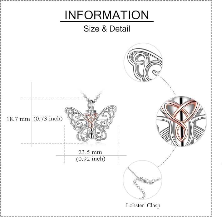 Butterfly/Dragonfly Urn Necklace for Ashes 925 Sterling Silver Celtic Knot Butterfly/Dragonfly Pendant Cremation Keepsake Necklace for Women Jewelry