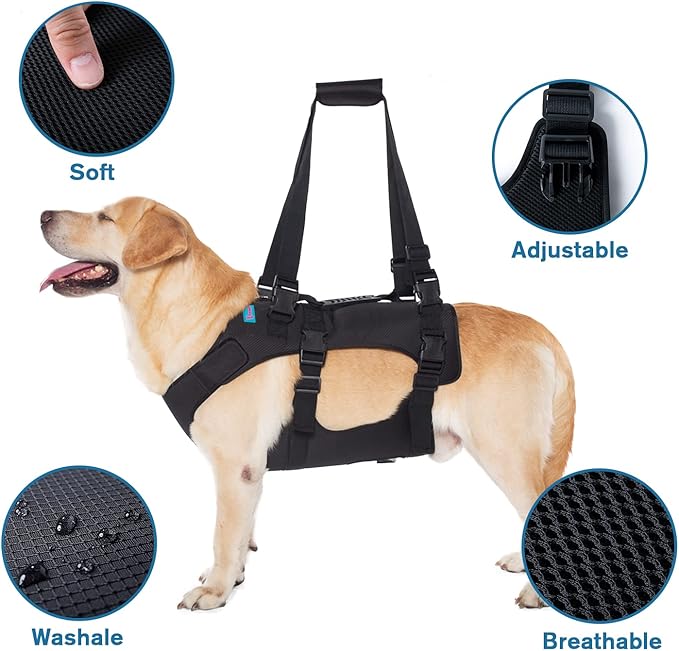 Dog Lift Harness, Rehabilitation Lifts Vest for Dogs, Support & Recovery Sling, Adjustable Breathable Lifting Straps for Old, Joint Injuries, Arthritis, Paralysis Dogs Walk (L, Black)