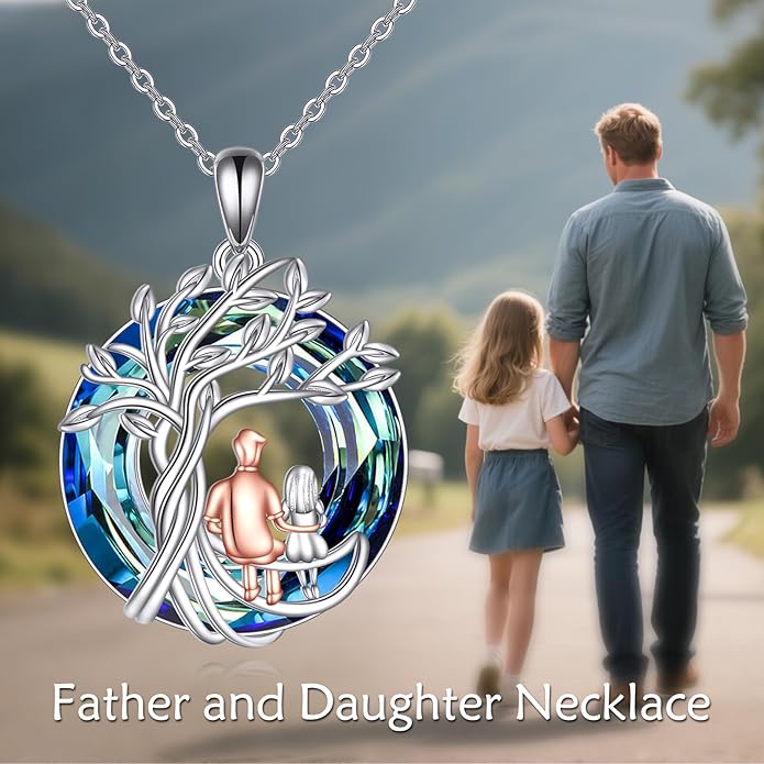 Tree of Life Necklace Sterling Silver Sister Pendant Blue Crystal Jewelry Gift for Women
