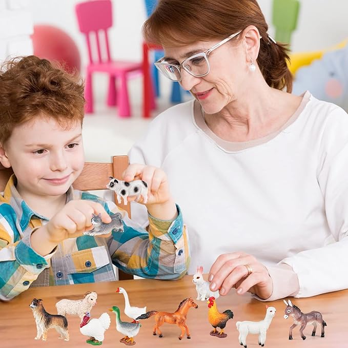 SIENON 12Pcs Farm Animal Figures Toys Realistic Plastic Cattle Figurines Educational Learning Toy Playset, Cake Decorations for Birthday Christmas Easter Egg Party Favors