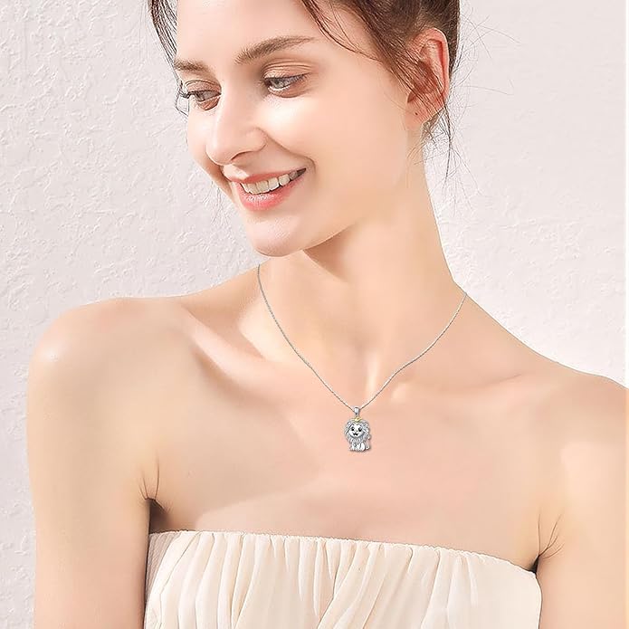 925 Sterling Silver Animal Necklaces Lion/Honeybee/MaMa Bear/Koalas Necklace Adjustable Chain Animal-Lover Pendant CZ/Moonstone Jewelry For Women Men