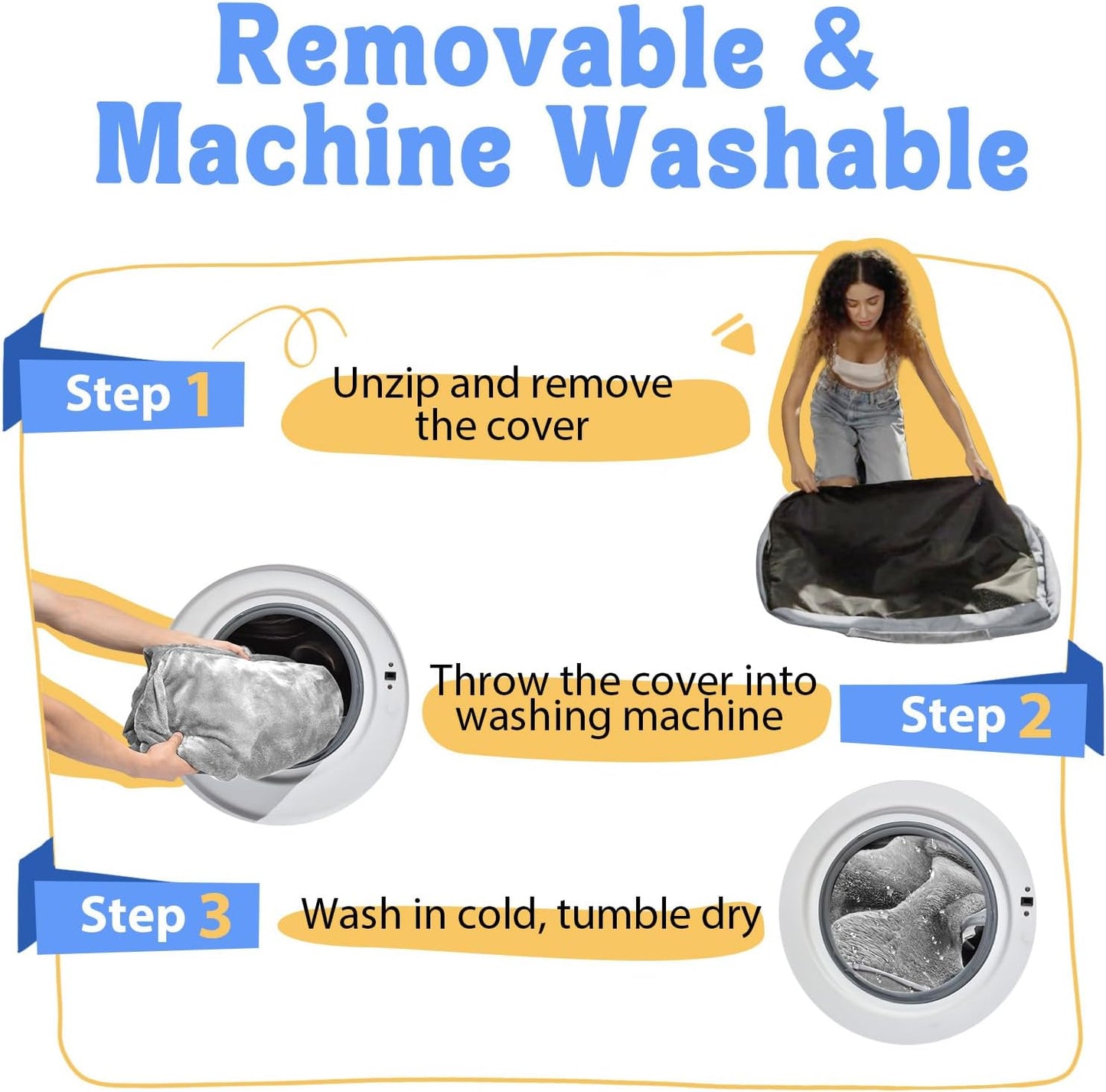 Orthopedic Washable Large Dog Bed - Egg Foam Dog Beds for Large and Medium Dogs Big Pet Beds with Removable Washable Cover and Bolster for Extra Large Dogs