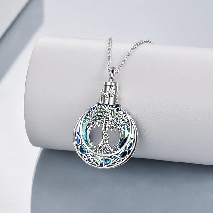 Tree of Life Urn Necklaces for Ashes 925 Sterling Silver Tree of Life Crystal Cremation Jewelry for Ashes Memory Jewelry for Women Men