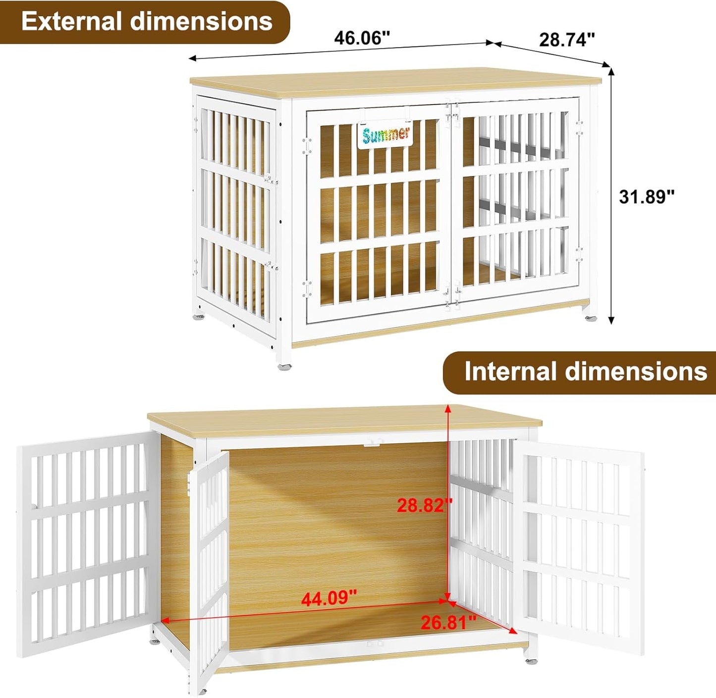 EasyCom Heavy Duty Dog Kennel Indoor with Name Tag, XXL Dog Crate Furniture for Large Dogs, Double-Doors Sturdy Dog Cage for Anxiety Dog, Decorate House as TV Stand, End Table, Bedside Table