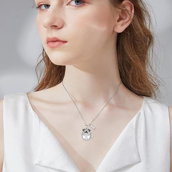 Black Cat/Pug/Boston Terrier/Capybara/Yorkie/Beagle/Maltese/Corgi Necklace 925 Sterling Silver Cute Animal Jewelry for Women