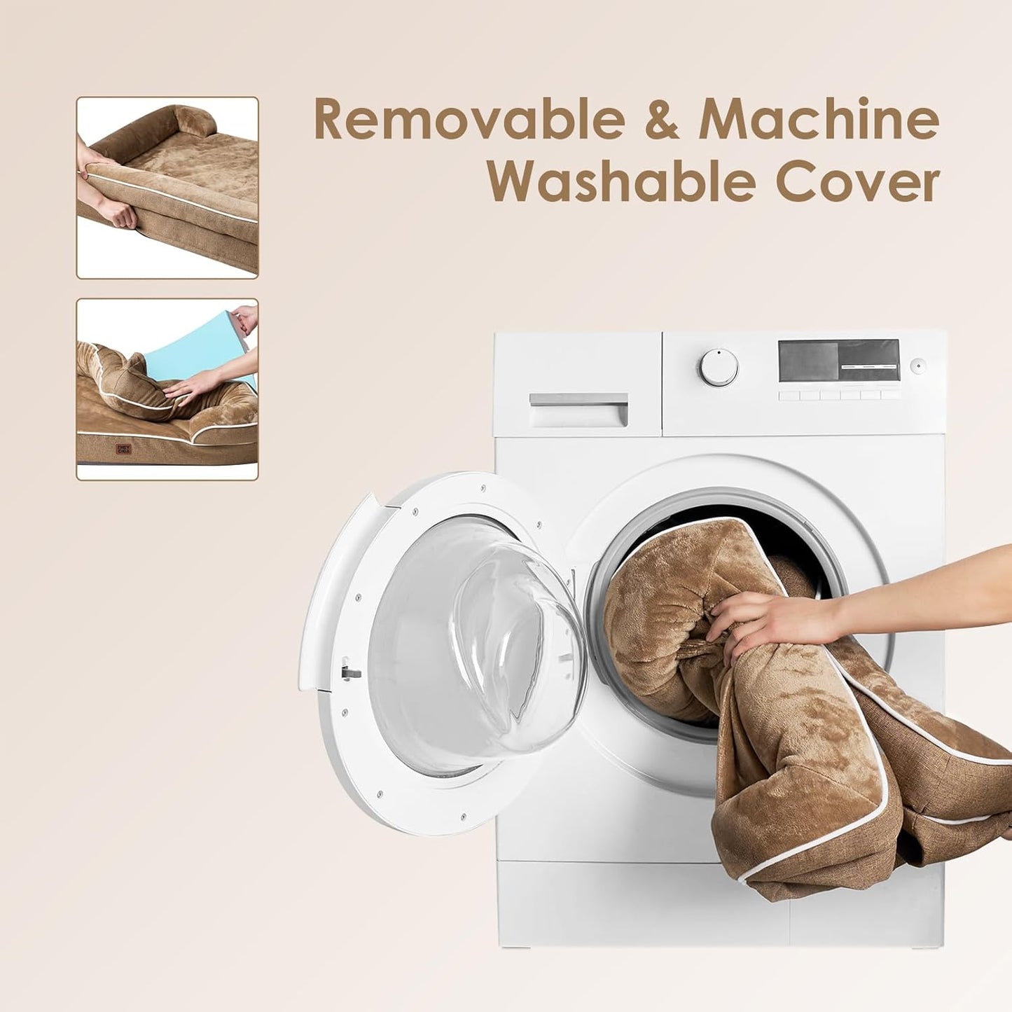 EHEYCIGA Orthopedic Dog Beds for Large Dogs, Waterproof Memory Foam Large Dog Bed with Sides, Non-Slip Bottom and Egg-Crate Foam Pet Couch Bed with Washable Removable Cover, Camel