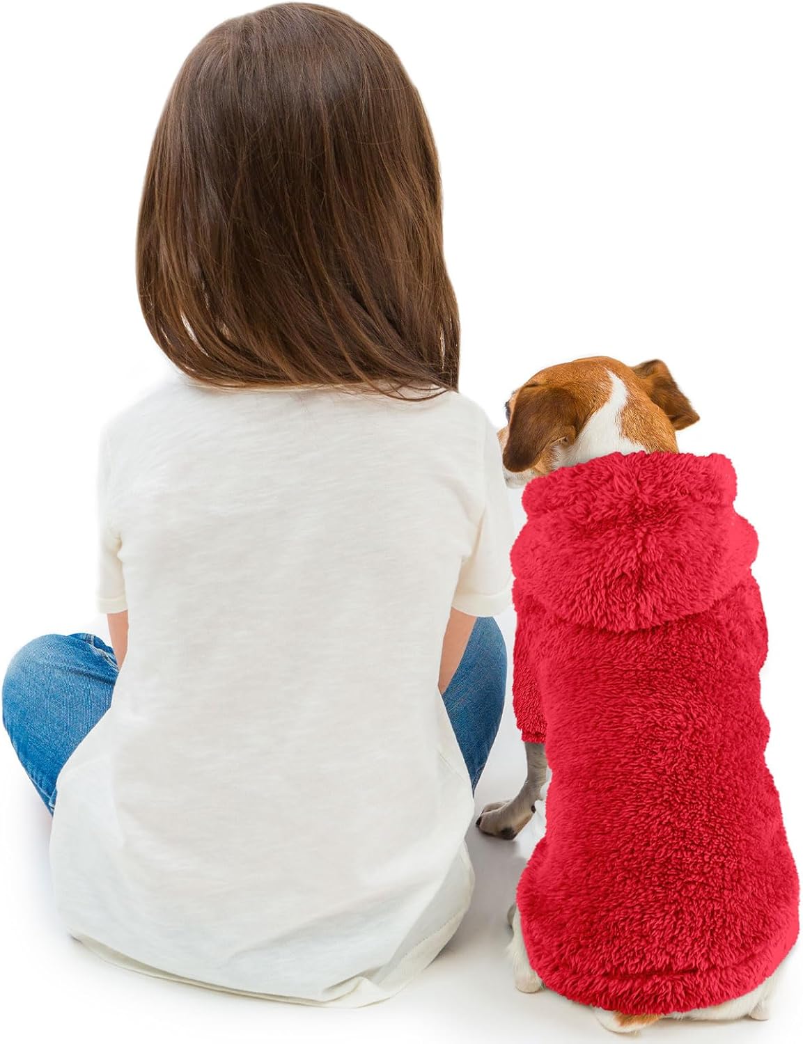 Fuzzy Dog Hoodie Dog Sweaters for Small Dogs Soft Double-Sided Plush Fleece Pet Sweater Clothes Pet Coats Sherpa Hooded Sweatshirt(Red-XS)
