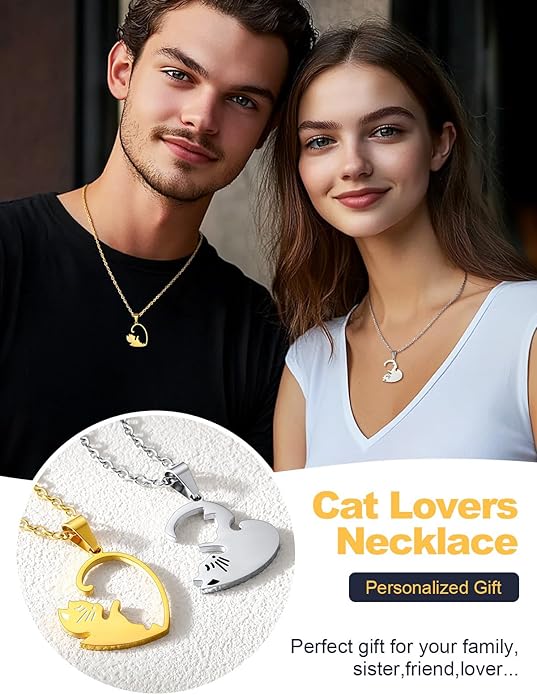 U7 Cat Pendant Necklace for Women Stainless Steel Cute Kitty Cat Jewelry Gift