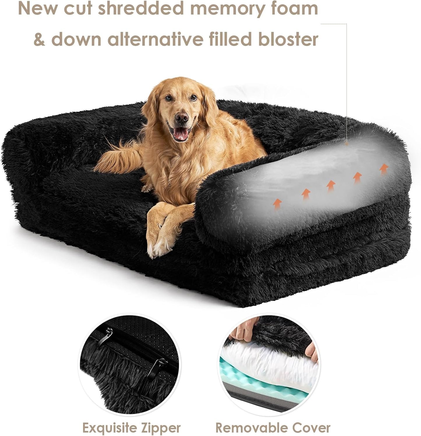 EHEYCIGA Foldable Human Dog Bed, Orthopedic Memory Foam Human Sized Dog Bed, Waterproof Pet Bed for People, Faux Fur Pet Couch for Adult, Black, 72"x44"x11"