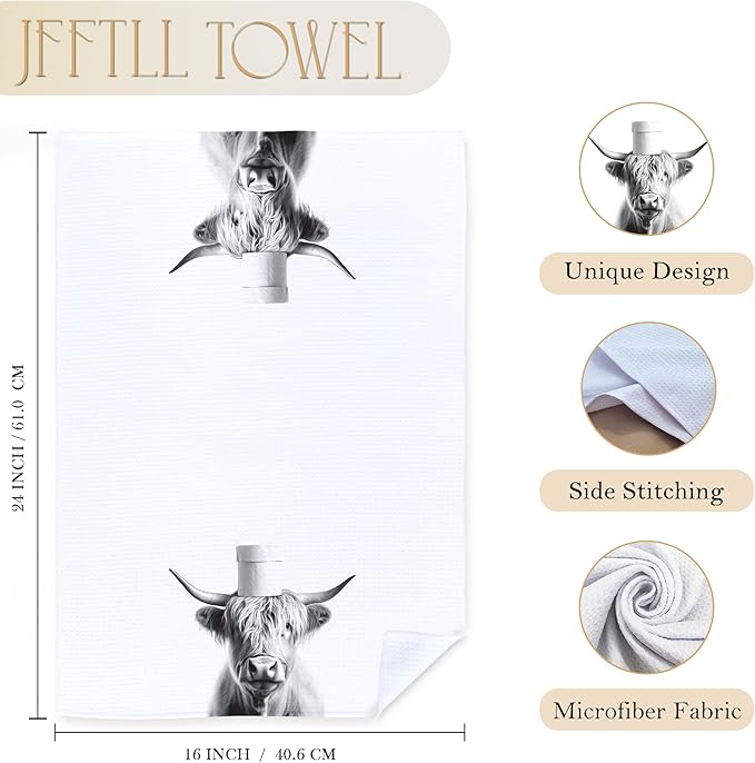 Funny Toilet Newspaper Western Cow Bathroom Hand Towels, Cow Lovers Gifts, Farmhouse Animal Hand Towels for Bathroom Washroom Restroom Decor, 16x24 Inch Set of 2