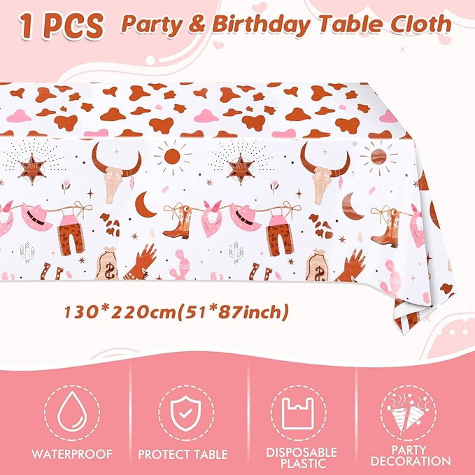 Western Cowgirl Birthday Party Supplies - Wild West Theme Decoration Tableware Include 20 Plates, Napkins and Tablecloth (Serve 20)