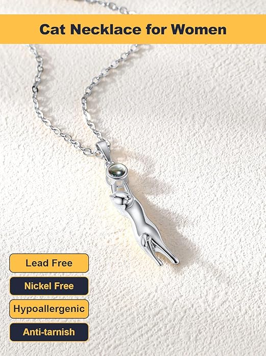 U7 Cat Pendant Necklace for Women Stainless Steel Cute Kitty Cat Jewelry Gift