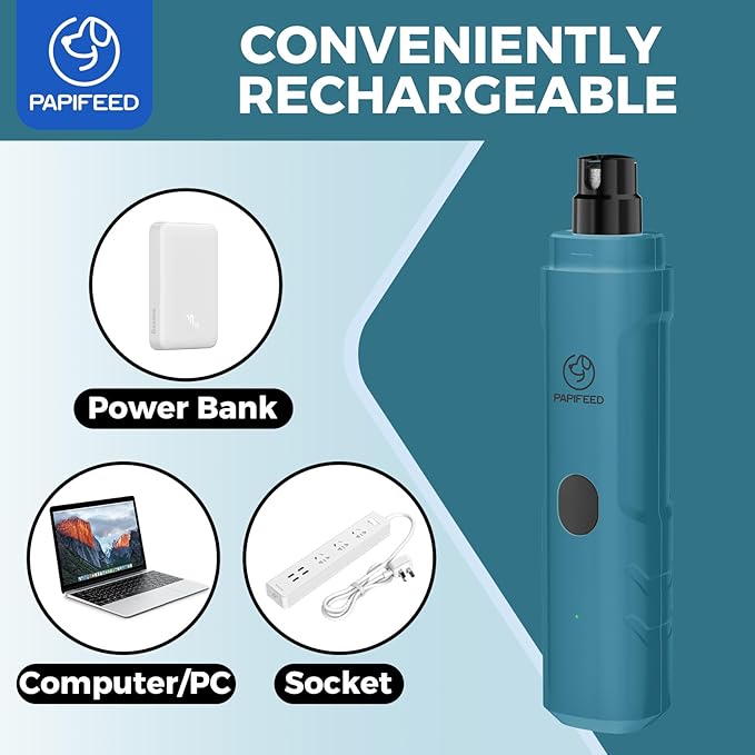 PIPAFFEED Dog Nail Grinder Upgraded with with Dog Nail Trimmers,2 LED Lights, 3-Speed Rechargeable & Quiet - Upgraded Electric Pet Nail Trimmer, Painless Paws Grooming Tool-Bule