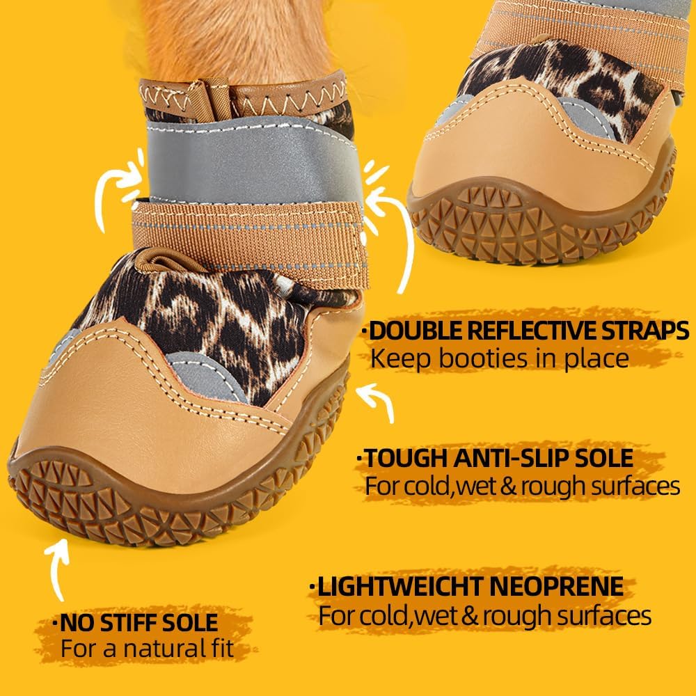Dog Shoes for Small Dogs, Dog Boots & Paw Protectors for Hardwood Floors, Outdoor Dog Booties for Hot Pavement Winter Snow Hiking, Waterproof Dog Shoes with Reflective Strips Size 1