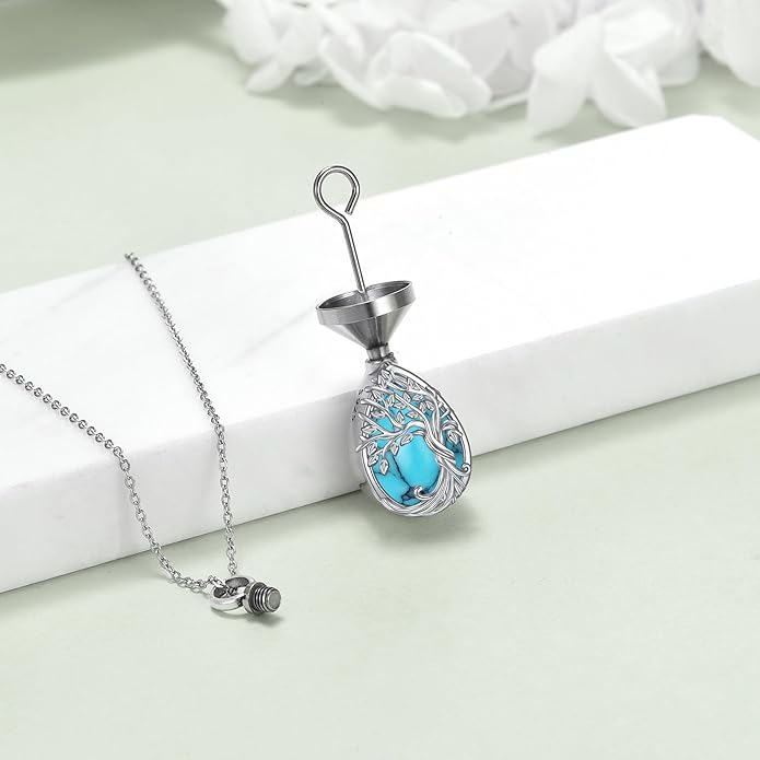 Tree of Life Urn Necklaces for Ashes 925 Sterling Silver Tree of Life Crystal Cremation Jewelry for Ashes Memory Jewelry for Women Men