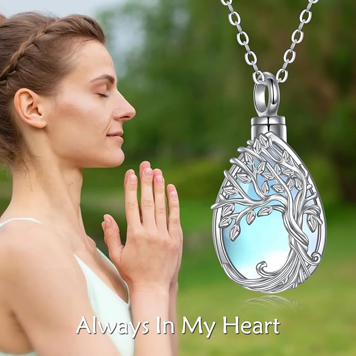 Tree of Life Urn Necklaces for Ashes 925 Sterling Silver Tree of Life Crystal Cremation Jewelry for Ashes Memory Jewelry for Women Men