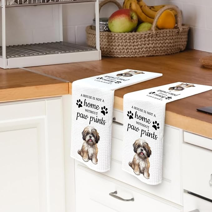 Shih Tzu Dog Gifts Kitchen Bathroom Decor Towels 16″×24″, Dog Lovers Gifts for Girls Mom Women, Shih Tzu Gifts For The Owners,A House is Not A Home Without Paw Prints Bathroom Kitchen Dish Hand Towels