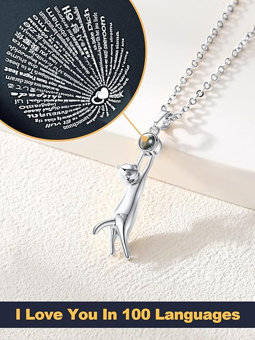U7 Cat Pendant Necklace for Women Stainless Steel Cute Kitty Cat Jewelry Gift